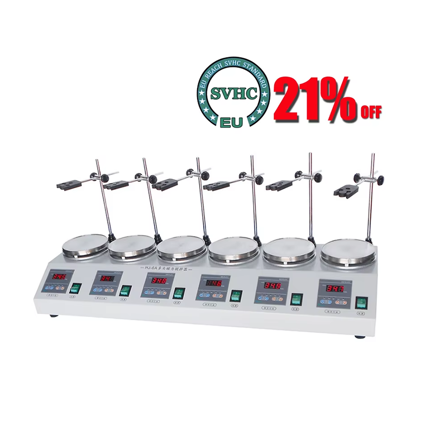 Magnetic Stirrer Hotplate - เครื่องกวนสารด้วยความร้อนแบบแม่เหล็ก 6 หัว 220V สำหรับห้องปฏิบัติการ พร้อมจอแสดงผลดิจิทัล