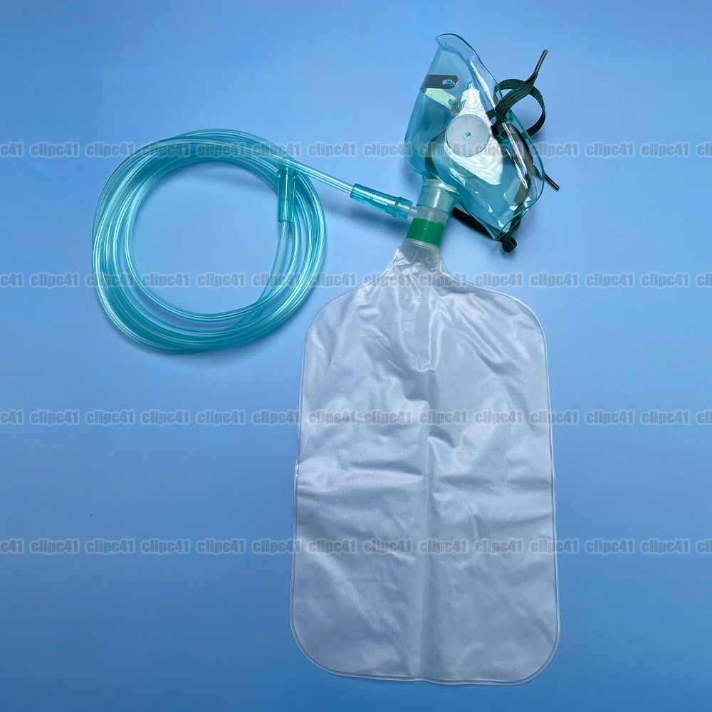 Oxygen Mask Non-Rebreather - หน้ากากออกซิเจนความเข้มข้นสูงสำหรับผู้ใหญ่ 1 ชิ้นพร้อมท่อ - หน้ากากออกซิเจนแบบใช้แล้วทิ้งพร้อมถุงเก็บแบบยืดหยุ่น